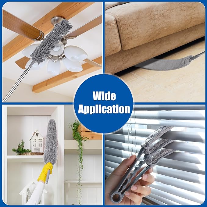 9PCS Dusters for Cleaning, Extendable Microfiber Duster