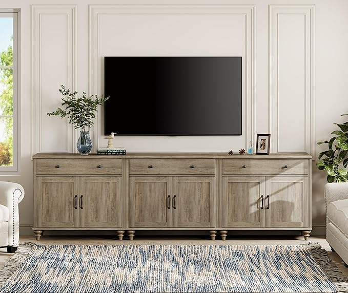 WAMPAT Farmhouse TV Stand for 100 Inch TV, 3-in-1 TV Console Table for