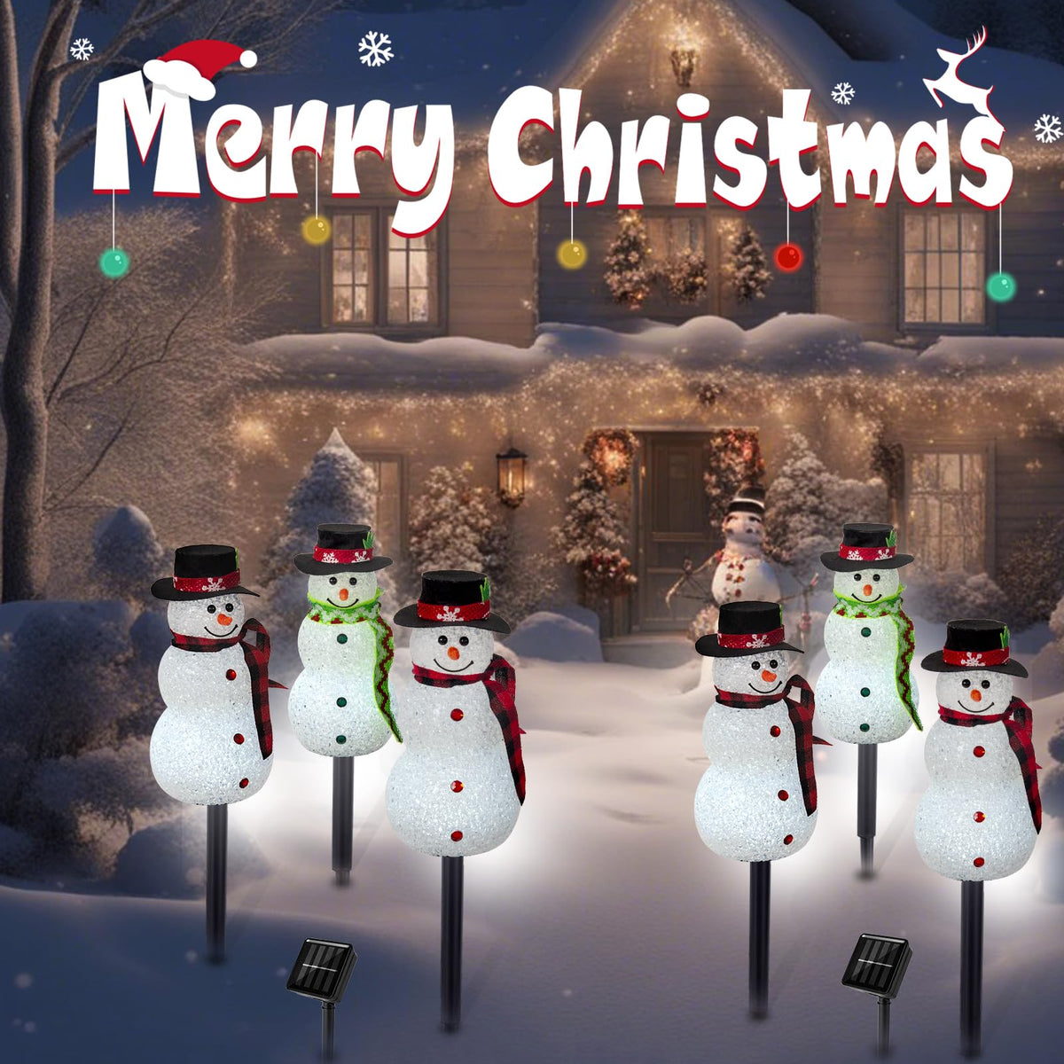 Christmas Pathway Lights Outdoor Decoations, Solar LED Snowman Stake Lights, Waterproof Walkway Landscape Light for Winter Yard, Garden Decor (Cool White, 3 Pack)