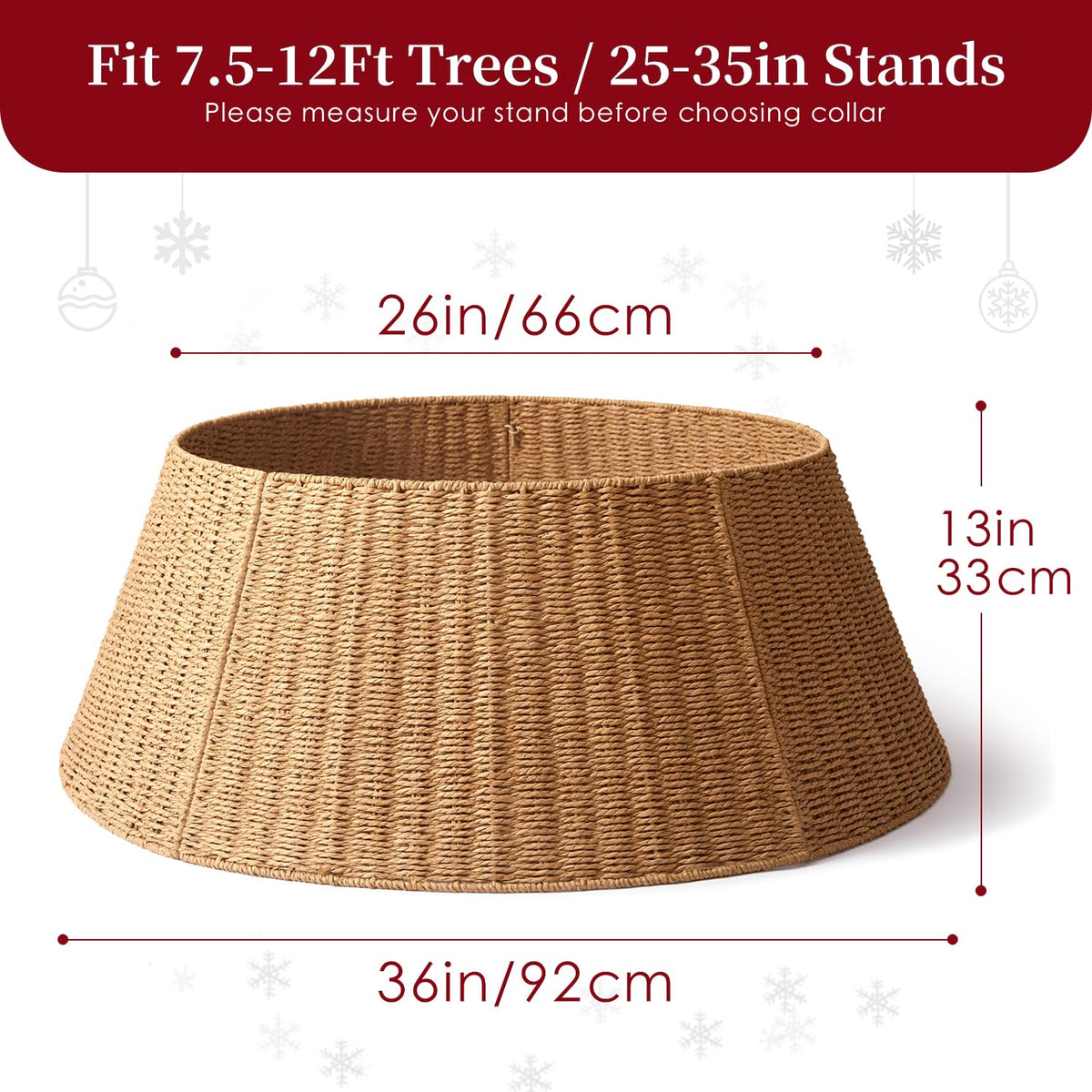 36in Extra Large Christmas Tree Collar - Wicker Woven Tree Collars for Artificial Trees - Large Rattan Rustic Farmhouse Basket for Tree Base Cover with Cord Cut-Out for 7.5ft 9ft 12ft Tree(Natural)