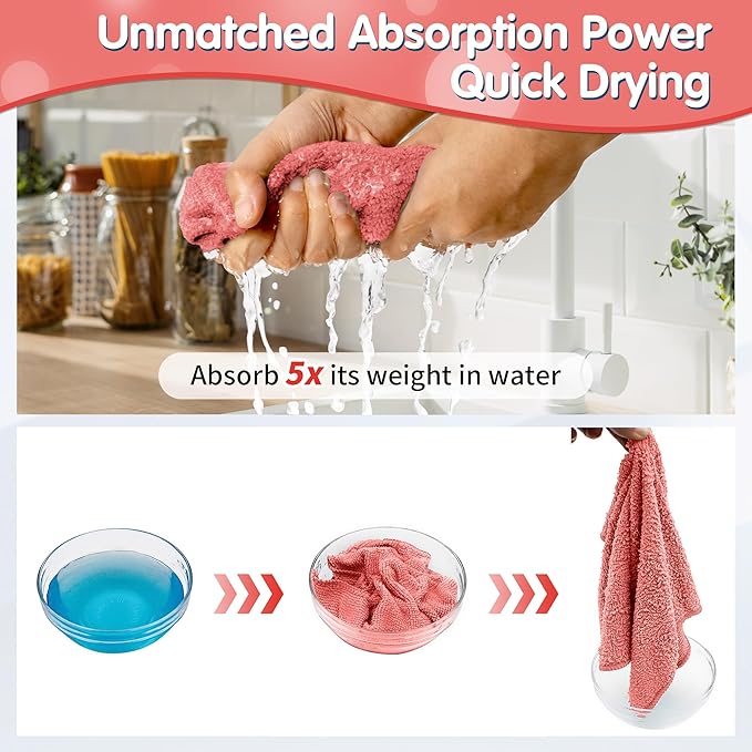 FIXSMITH Red Microfiber Cleaning Cloth -Pack of 8, Highly Absorbent Cleaning
