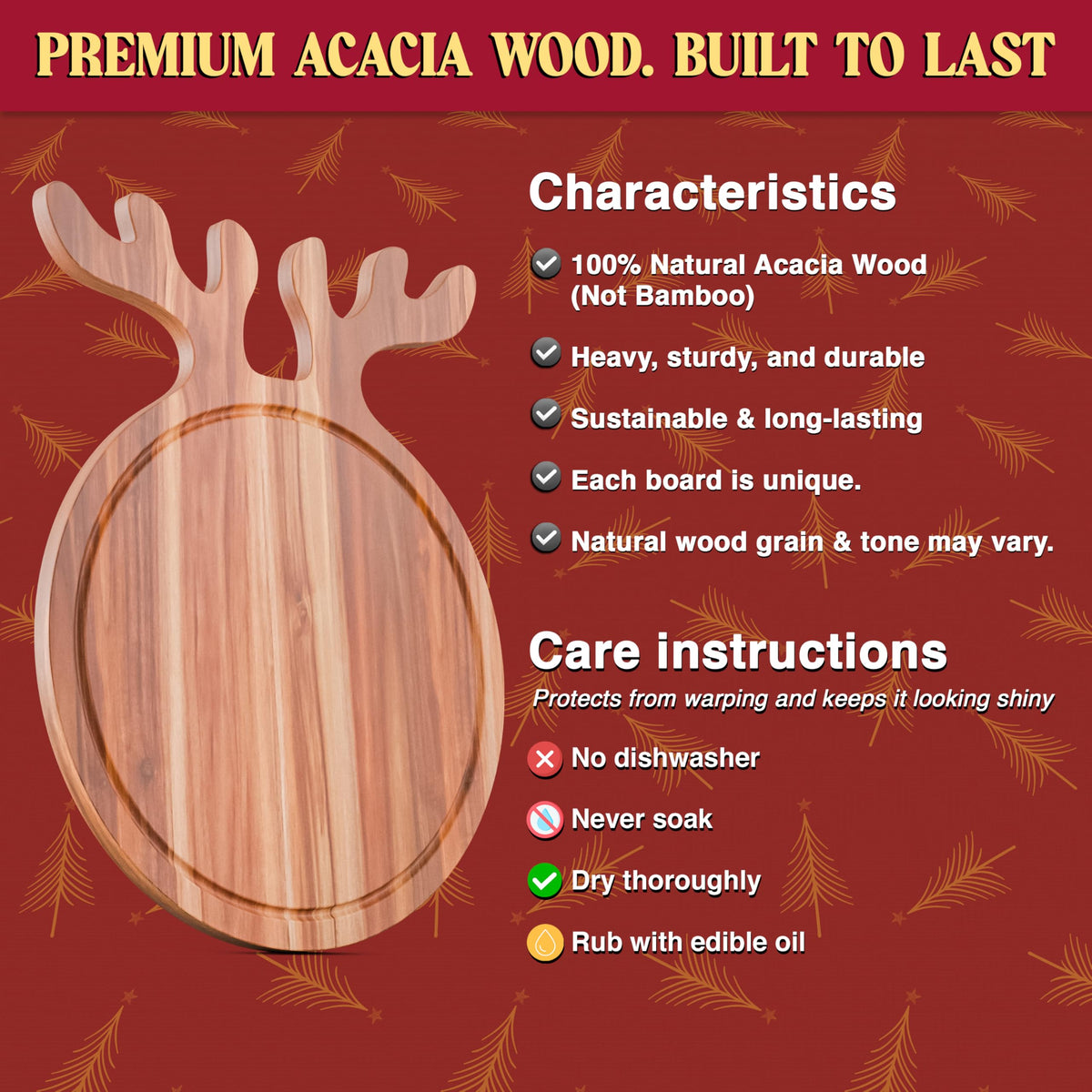 New – Reindeer Charcuterie Board – Acacia Wood Christmas Cutting Board (17x13in) Holiday Serving Tray, Winter Cheese Board, Wooden Christmas Platter & Kitchen Decor Gift for Festive Entertaining