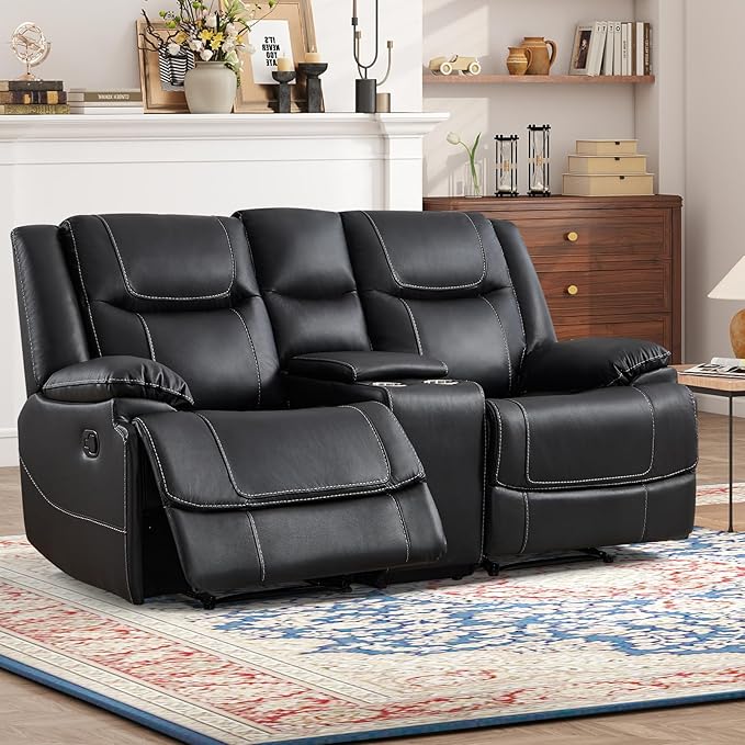 ANJ Premium Geniune Leather Manual Loveseat Recliner Sofa