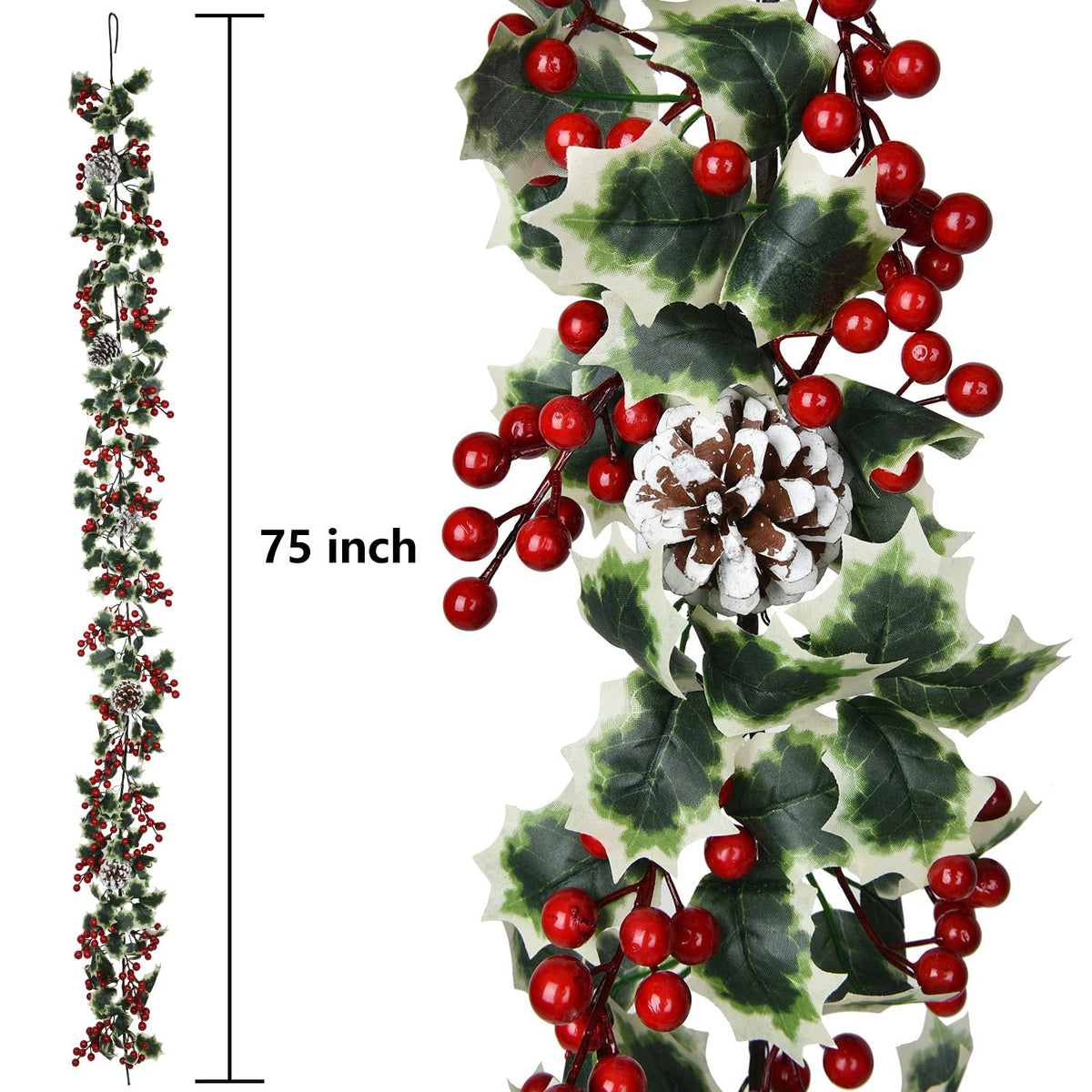 DearHouse 6FT Red Berry Christmas Garland with Pine Cone, Artificail Garland Indoor Outdoor Garden Gate Home Decoration for Winter Holiday New Year Decor