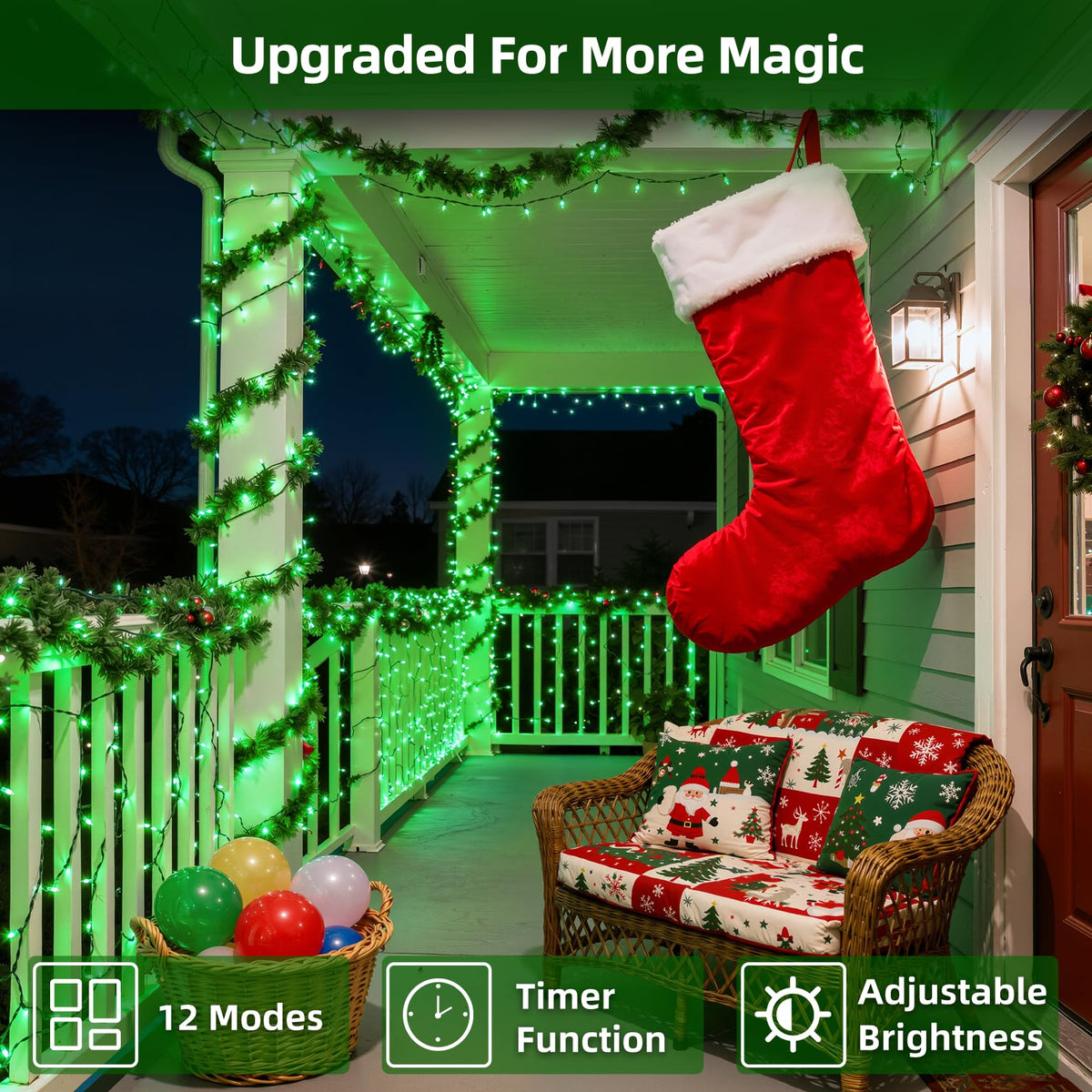 QUHUATU 750 LED 240FT Christmas Lights Outdoor,12 Lighting Modes Christmas String Lights with Timer, Dimmable Plug in Green LED StringLights Waterproof for Yard Tree Wedding Party Holiday Green