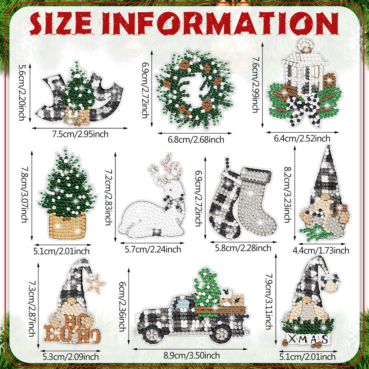 Realspring 20 Pcs Christmas Diamond Art Ornaments 5d Winter Diamond Painting Tree Decorations Has Xmas Hanging Rhinestones Art Kits for Adults Beginners DIY Crafts(Gnome)