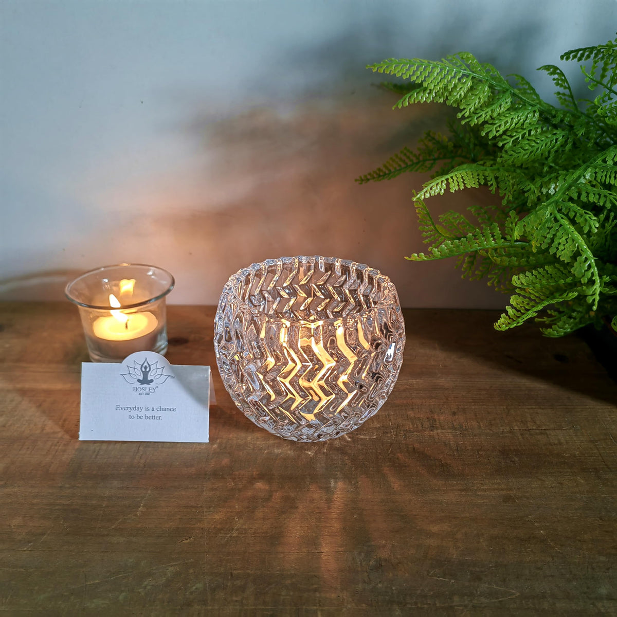 Hosley Set of 4 Clear Glass Tealight Candle Holder 3.78 Inch Diameter. Ideal Gift for Wedding Party Favor Spa Home Bridal Reiki Meditation.