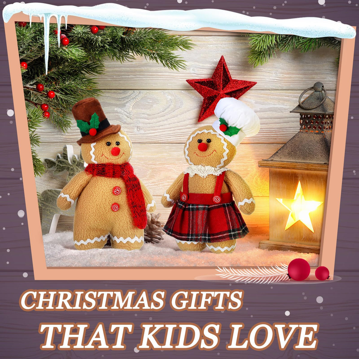 Bencailor 2 Pcs Christmas Throw Pillow Plush Gingerbread Men Pillows Cute Snowman Pillows for Xmas Party Bedroom Cushion Decor(Gingerbread Boy Girl)