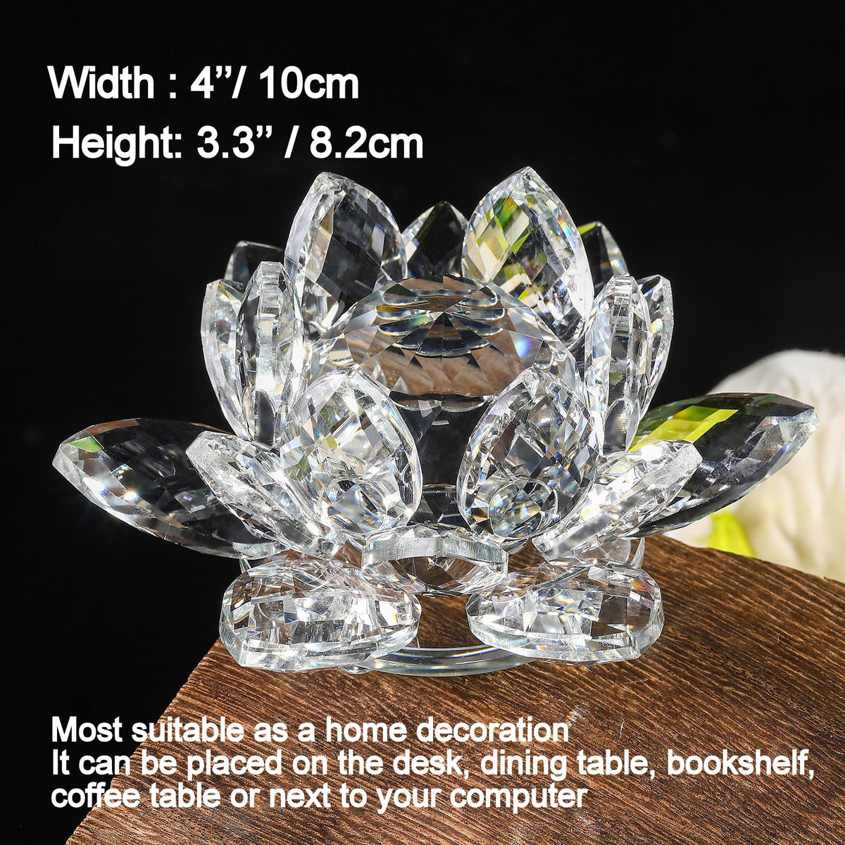 TENGFENG Sparkle Crystal Lotus Flower - 4'' Hue Reflection Clear Crystal Lotus for Feng Shui Home Decor Sun Catcher Ornaments or Paper Weight with Gift Box (100MM) Transparent
