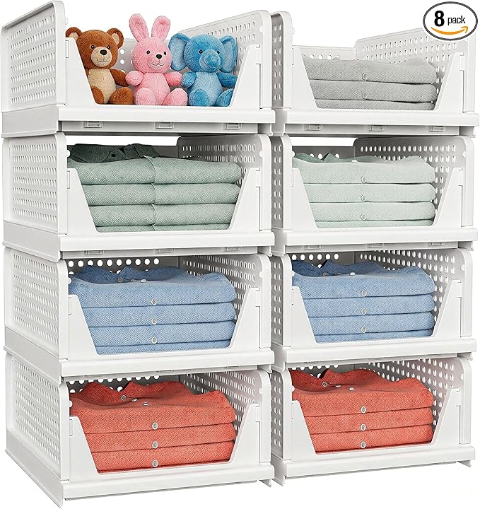 8 Pack Stackable Closet Storage Basket