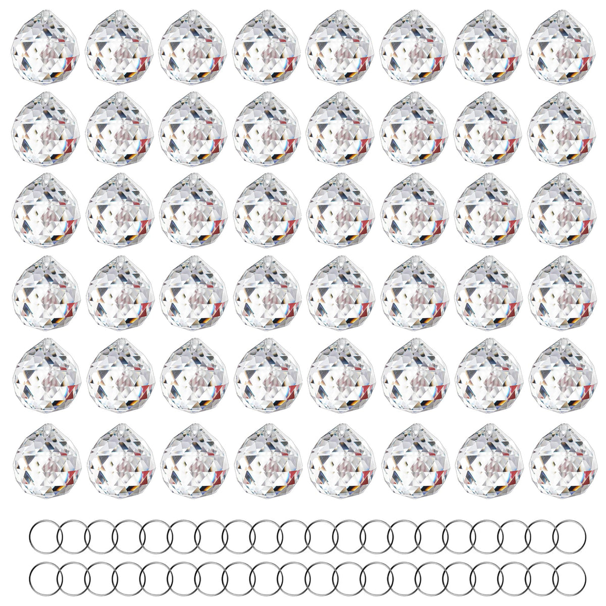 HDCRYSTALGIFTS 48pcs Clear Faceted Crystal Ball Prism 1.2"/30mm Glass Prism Sun Shine Catcher Rainbow Pendants Maker, Hanging Crystals Prisms for Windows Home Decor