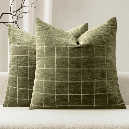MIULEE Decorative Chenille Check Throw Pillow Covers Vintage Plaid Couch