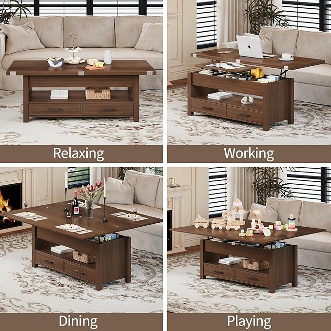 Garvee 40" Coffee Table Lift Top, Converts to Dining Table