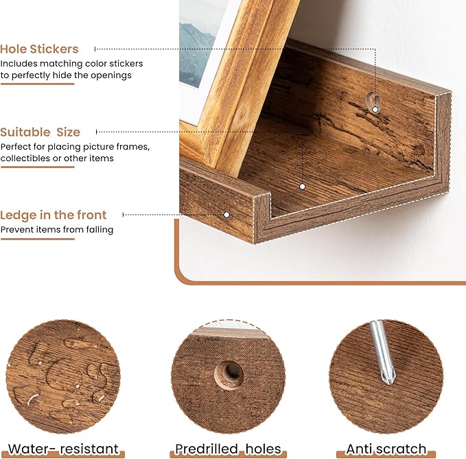 Fun Memories Picture Ledge Shelves Set of 2, 55 Inch Rustic Wall Mounted