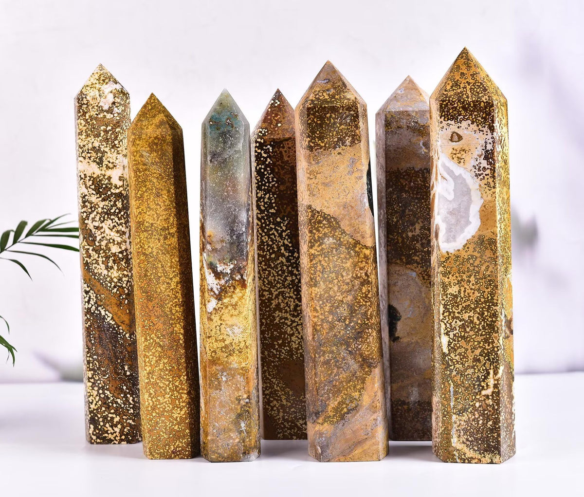 AMOYSTONE Large Yellow Ocean Jasper Stone Wand Healing Crystal Obelisk Tower 6 Faceted Column Reiki Chakra Meditation Therapy 3.5-4.0 LBS