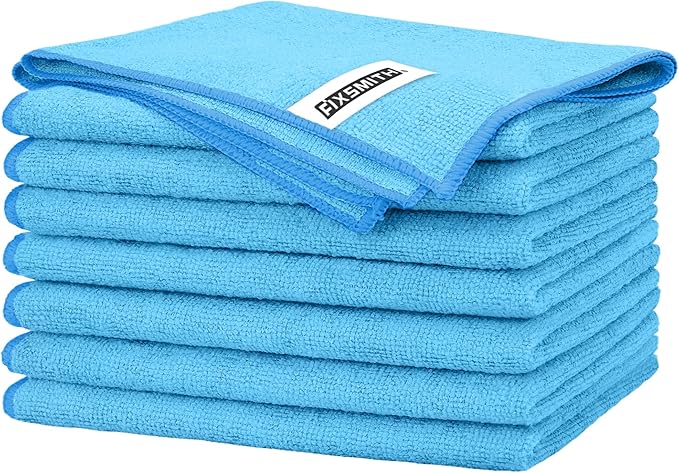 FIXSMITH Blue Microfiber Cleaning Cloth -Pack of 8, Highly Absorbent Cleaning