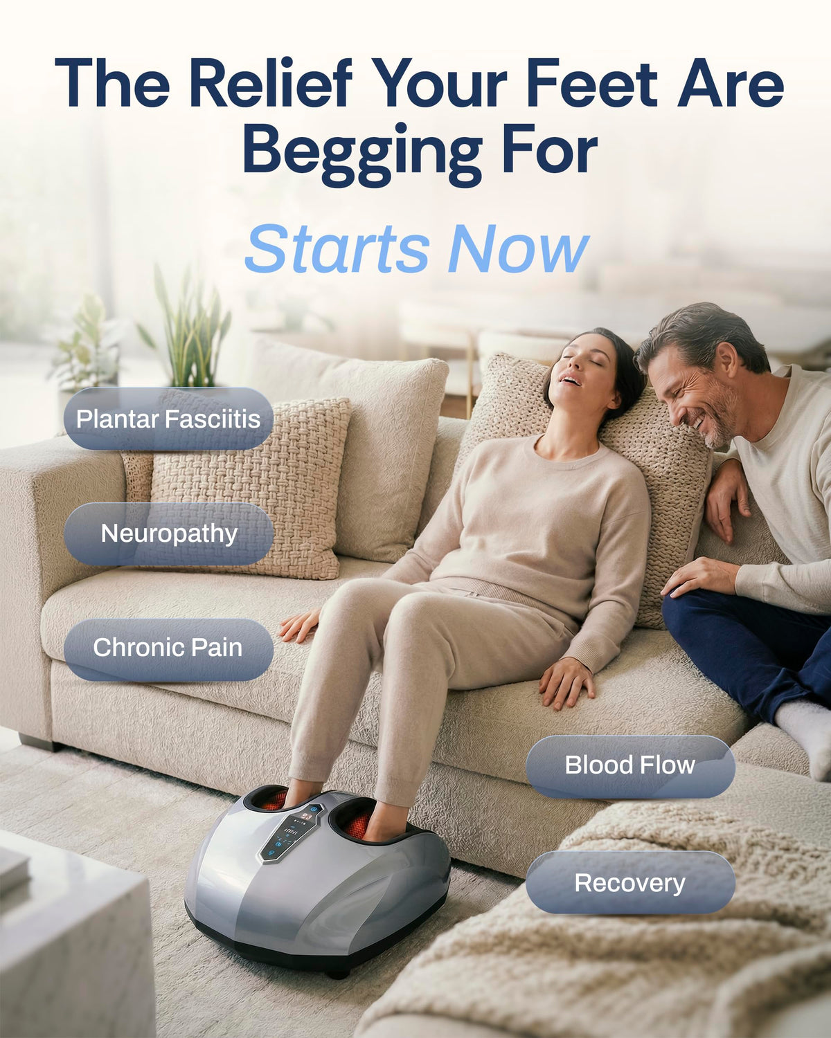 MIKO Foot Massager Machine with Deep-Kneading, Compression, Shiatsu, and Heat for Plantar Fasciitis, Neuropathy - Fits up to Men Size 12