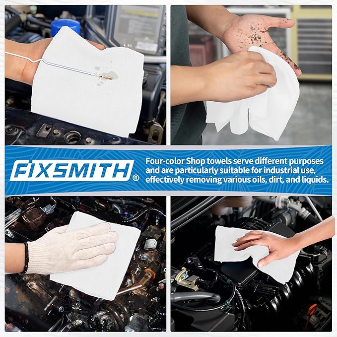 FIXSMITH Microfiber Cleaning Cloth, Shop Towels Bulk, 24 Pack White Microfiber
