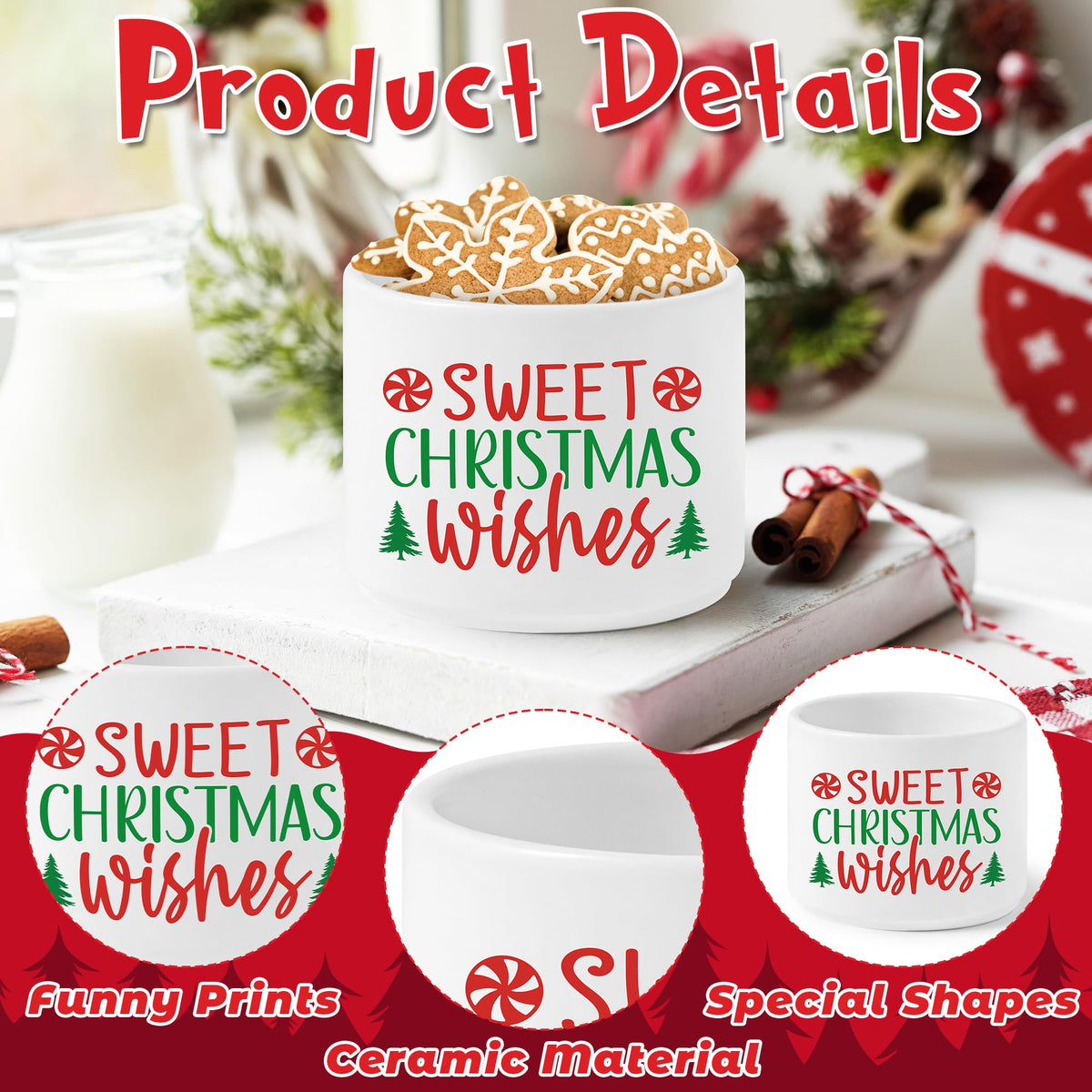 FoszaSzept Candy Dish Cauldron, Christmas Mini Ceramic Candies Bowl Tiered Tray Decor, Snack Serving Bowl Table Wishes Accents for Themed Party Birthday Home Kitchen Events Gifts (Sweet Wishes)
