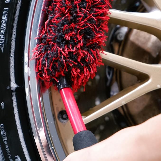 Angled Wheel Brush Kit 3 Pack- Angled Microfiber Wheel Brush, Wheel Barrel Brush