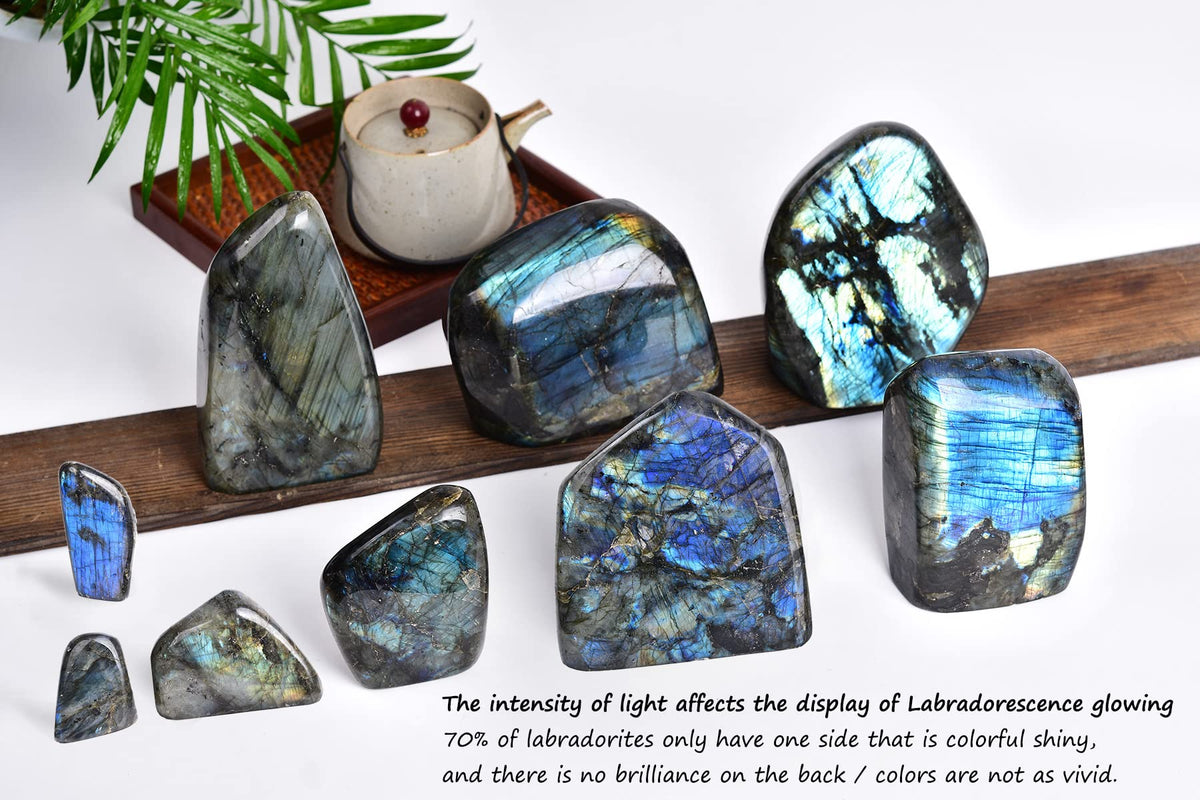 AMOYSTONE Decorative Stone Large Labradorite Rock Slab Polished Crystal Aura Healing Reiki Home Decor 1.7-2 LBS