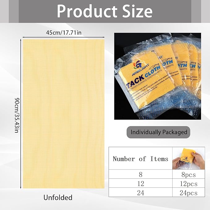 12 Pack Tack Cloths, Tack Rags for Woodworking, 17.7 x 35.4 in Tac Cloth Dust