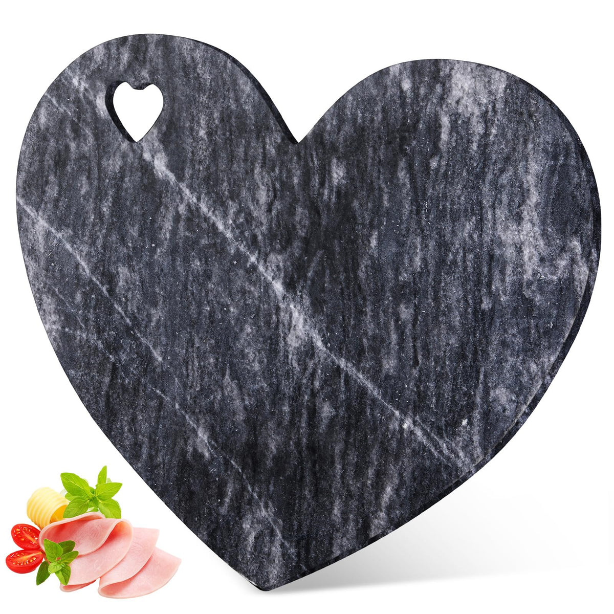 Singhoow Heart Shaped Marble Cutting Board, 12 x 10 x 0.4 Inch Valentine's Day Gifts Cheese Charcuterie Tray Bread Board Serving Platter for Meat Cheese and Vegetables Valentine Xmas Gifts(Dark Gray)
