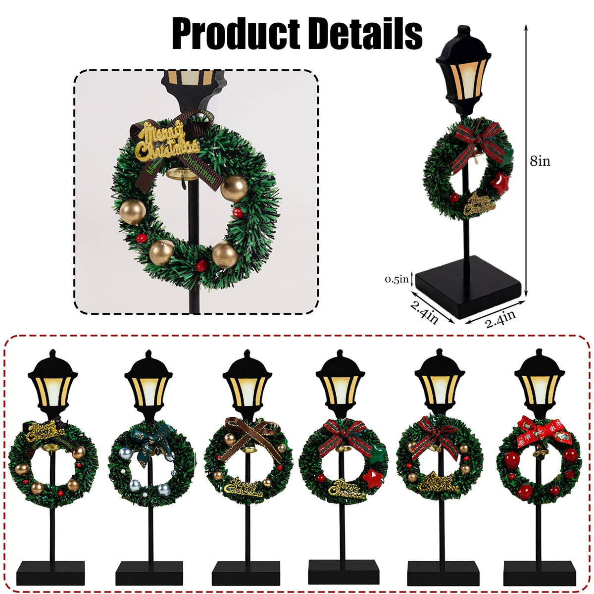 NEROSUN Christmas Table Decorations, 6Pcs Wreath and Lantern Standing Wooden Tabletop Decorations Signs, Merry Christmas Table Toppers for Xmas Home Winter Holiday Party Indoor Decor