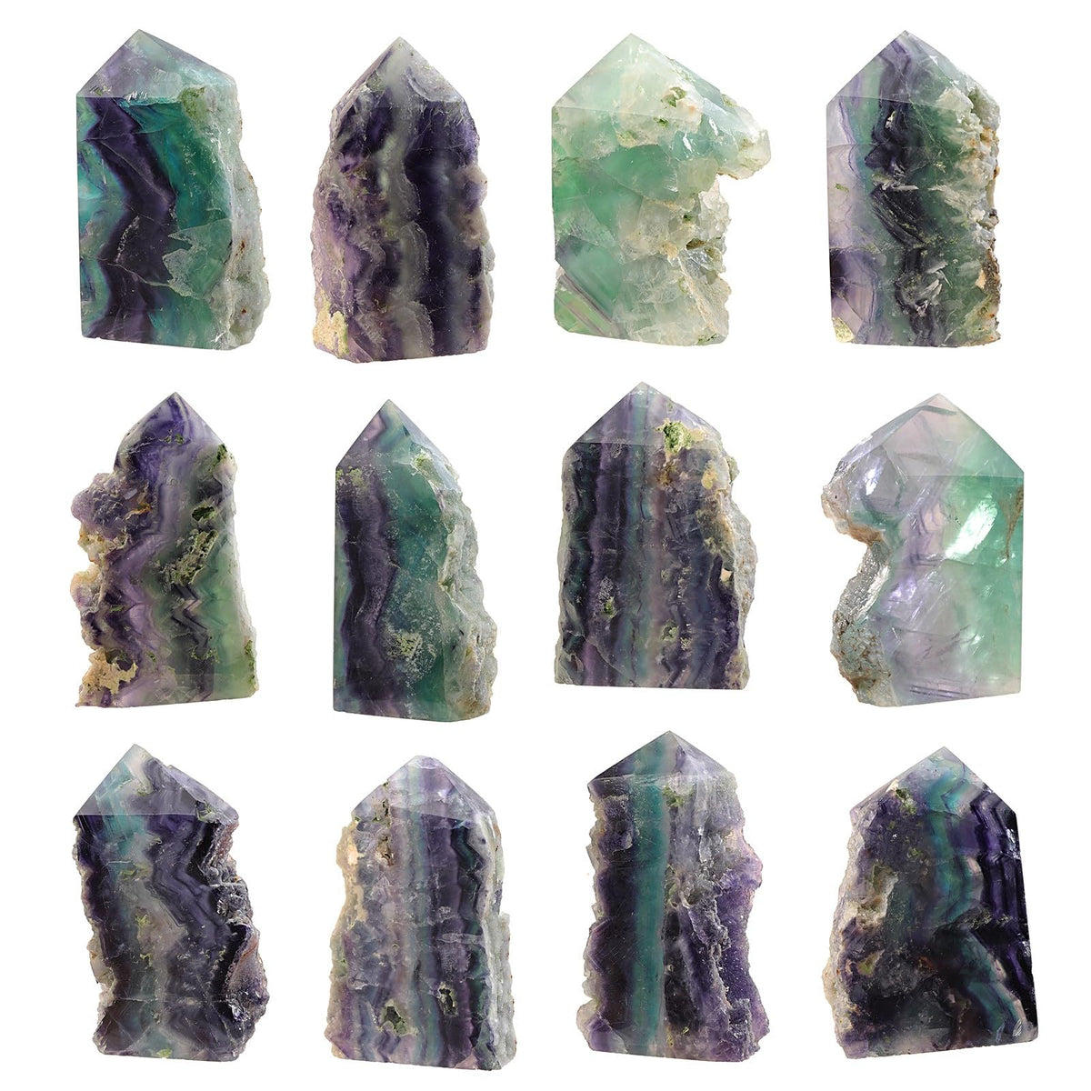 TUMBEELLUWA Natural Fluorite Crystal Wand for Healing, Pointed Crystal Obelisk Tower Raw Stone Mineral Specimen Decor, 200-350 g