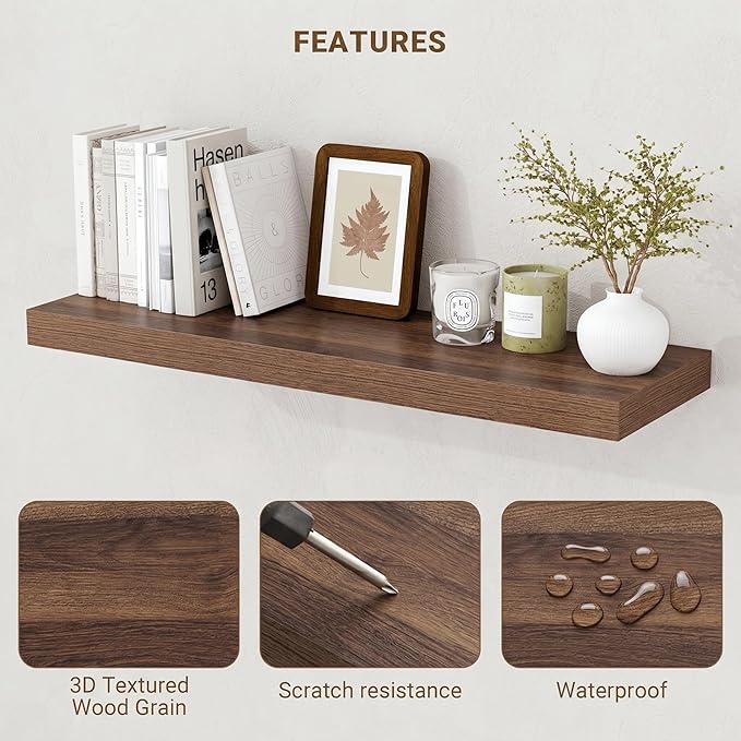 Acovy 55 Inch Floating Shelves, Wooden Shelves