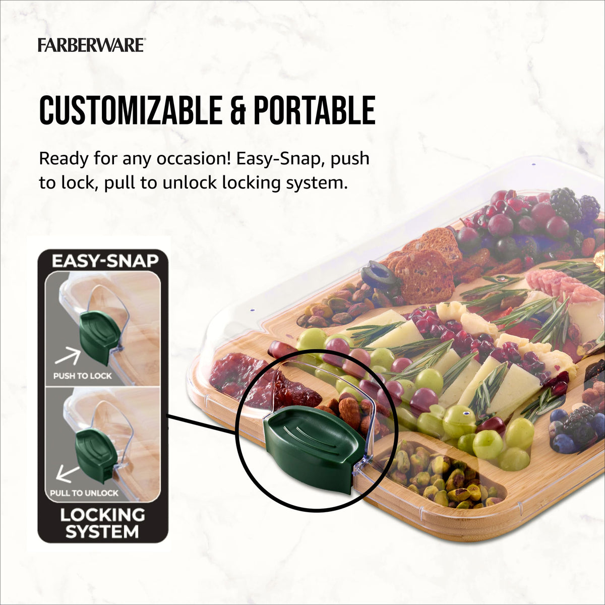 Farberware Tree Build-A-Board with Clear Locking Lid – Holiday Prep and Serve Board for Charcuterie, Cookies, Candy, and Seasonal Entertaining