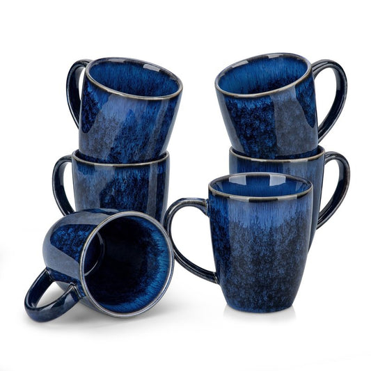 vancasso STARRY Ceramic Coffee Mug Set of 6, 12 Oz Tea Cups with Handle for Latte, Tea, Cappuccino, Milk, Cocoa, Microwave&Dishwasher Safe,Blue