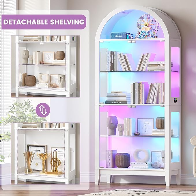 HNEBC 69" Display Case with RGB Lights, Arched 5-Tier Tempered Glass Display