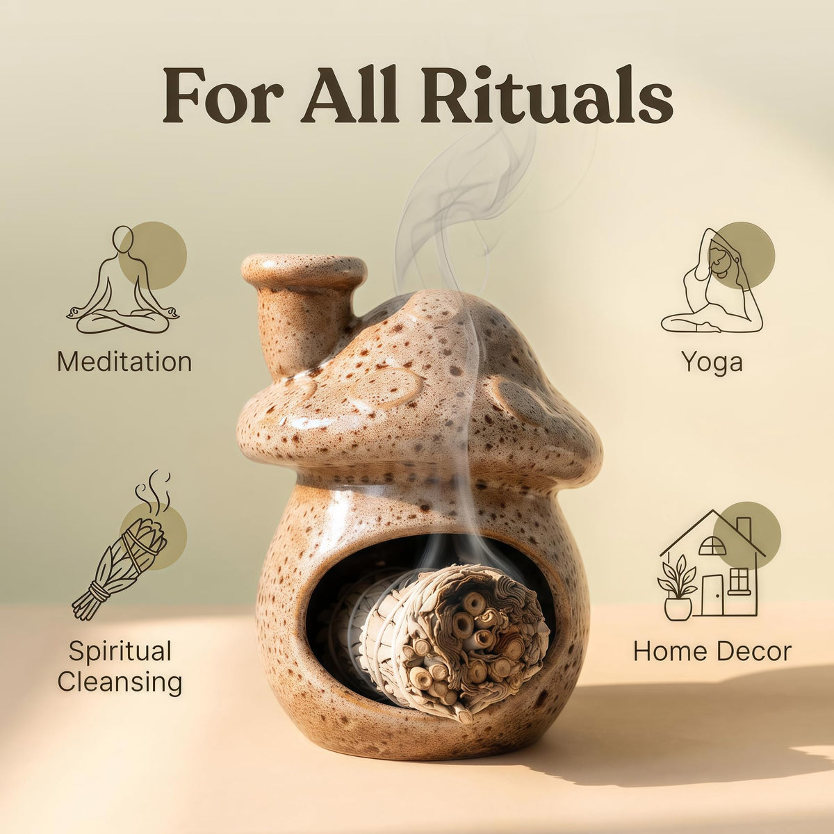 Zynzthos Mushroom Incense Holder, Ceramic Palo Santo Holder – Suitable for Burning Sage & Palo Santo - Mini Chimenea-Style Burner, an Incense Burner for Spiritual Meditation, Yoga or Home Decoration