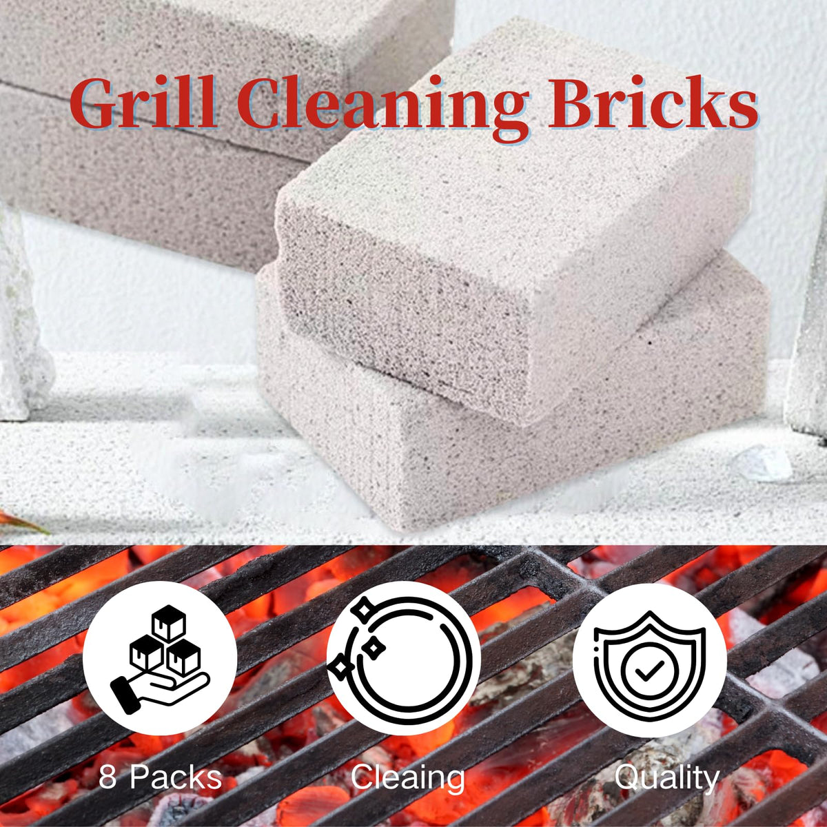 Cayton Grill Brick, 8 PCS Griddle Stone Cleaning Block Barbecue Grill Floating Stone Cleaning Tools Weighted for Cleaning Floating Stones in Ovens Stoves Barbecue Grills