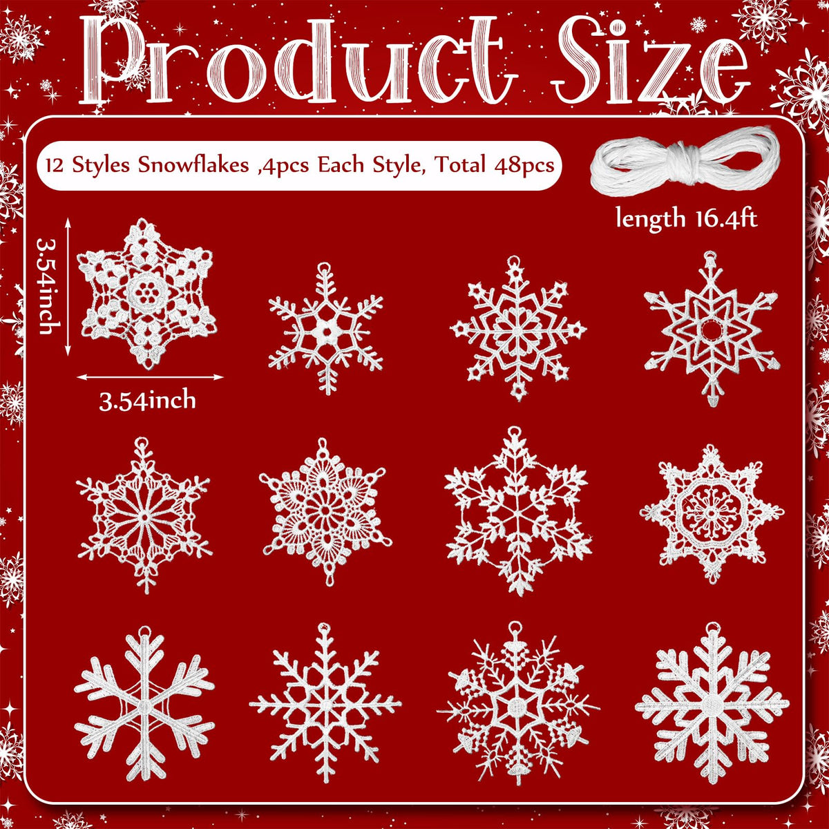 HunnmingRe 48 Pcs Crochet Snowflake Ornaments Winter Crocheted Snowflake Bulk 12 Styles Hanging Decor for Winter Decorations Christmas Wonderland Tree Wall Holiday Party Woven Gift
