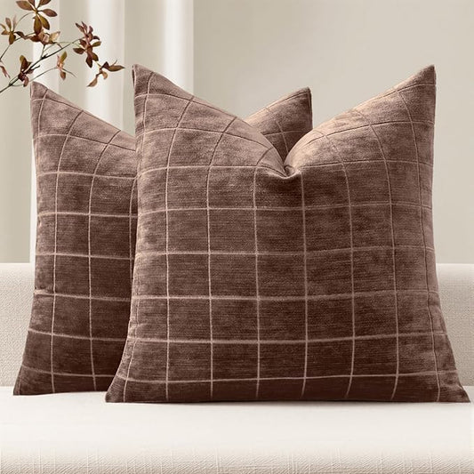 MIULEE Decorative Chenille Check Throw Pillow Covers Vintage Plaid Couch