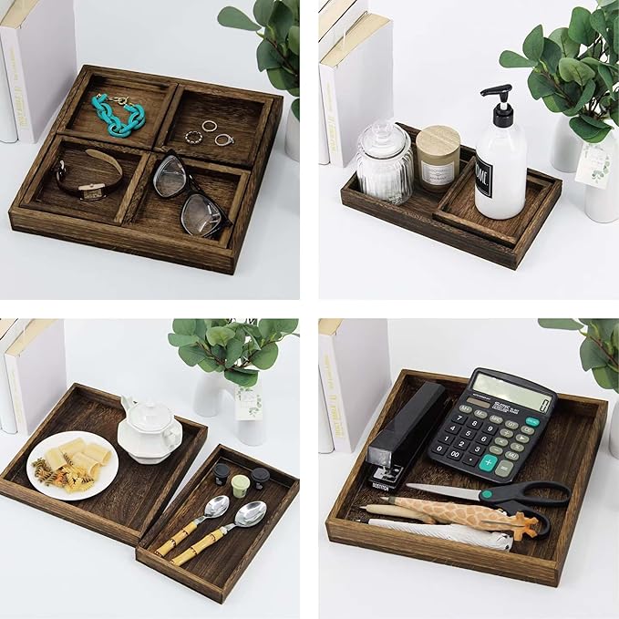 Serving Tray with Handles, 15.8"x 11" Wood Decorative Tray
