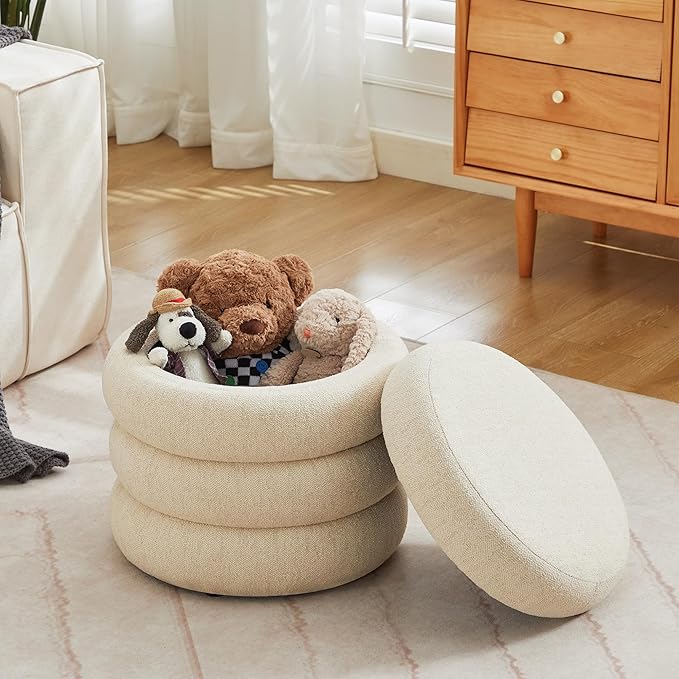 Flouki 19.5" Storage Ottoman Round, Vanity Stools