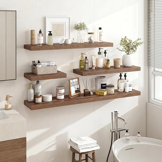 Acovy 40 Inch Floating Shelves, 3D Textured Wood Grain, Wooden Shelves