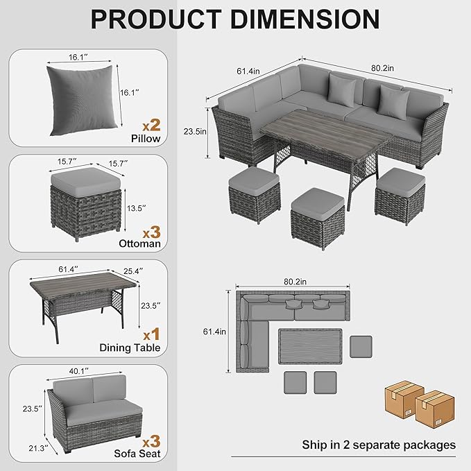LOUVIXA 7 Pieces Patio Furniture Set, Outdoor Patio Furniture, Wicker