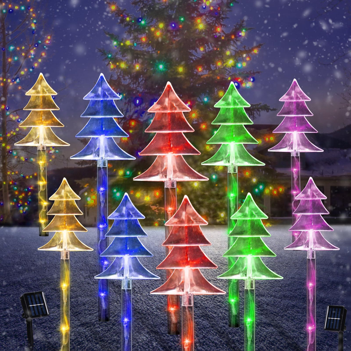 ILLUMINEW Christmas Solar Stake Lights, 5 Pack Waterproof Landscape Christmas Lights, Pathway Christmas Decorations, LED Lights for Yard Lawn Patio Walkway Decor (10PCS Tree-Multi)