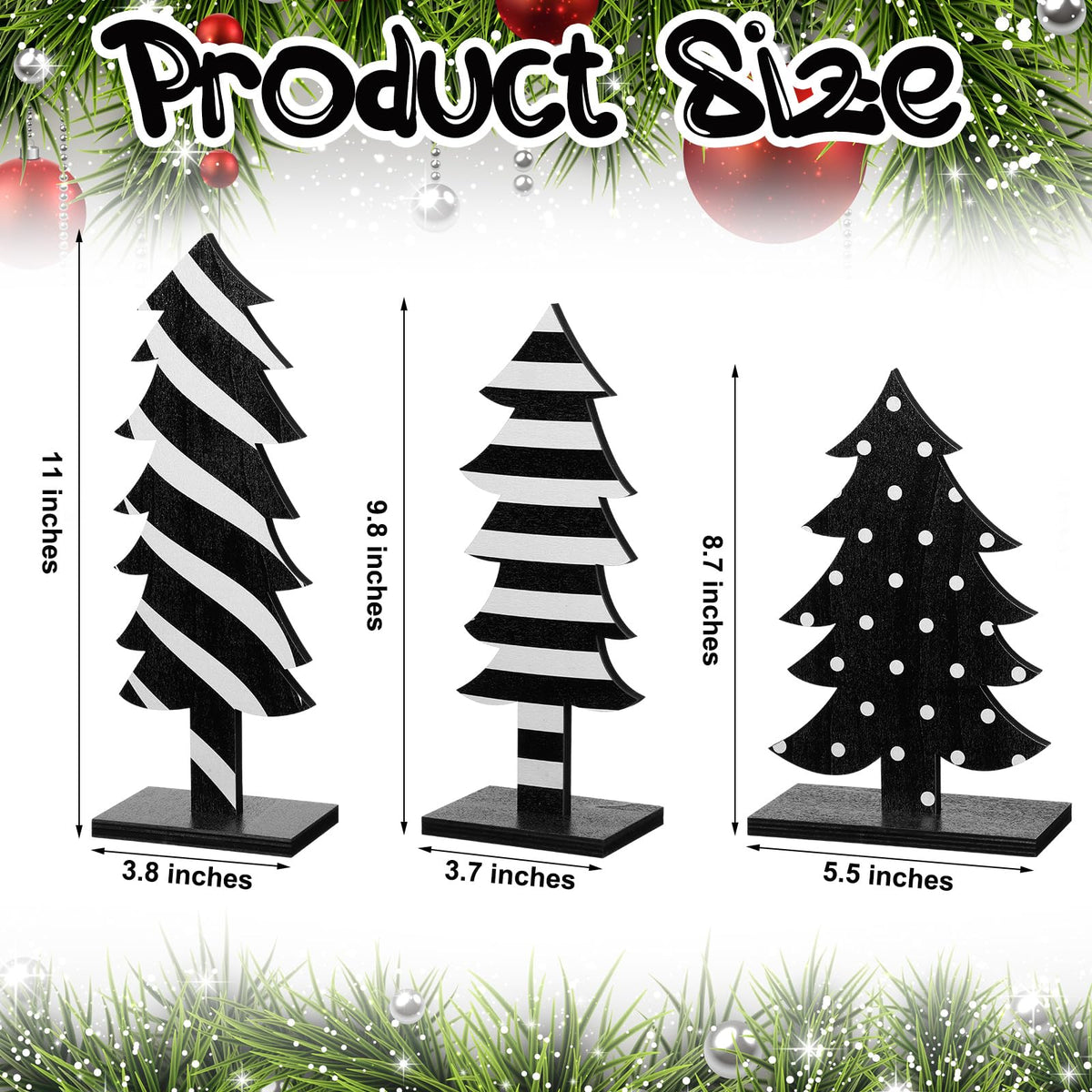 Meooeck 3 Pcs Christmas Table Decorations Wooden Christmas Tree Tabletop Centerpiece Signs Black and White Freestanding Handmade Wood Trees for Home Xmas Tabletop Party Decor