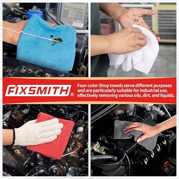 FIXSMITH Shop Towels, Microfiber Cleaning Cloth Bulk, 24 Pack Microfiber Towels