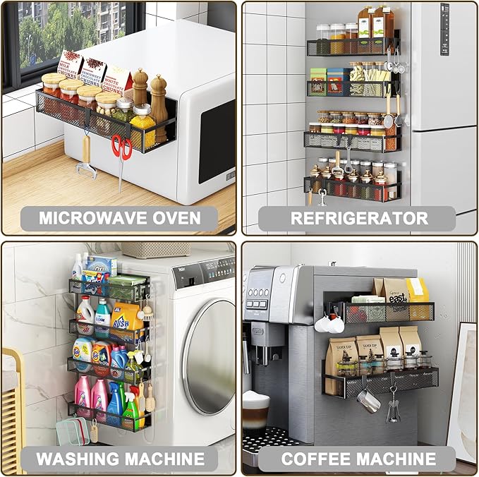 Aufworld Magnetic Spice Rack for Refrigerator, 5 Pack Magnetic Shelf, Moveable