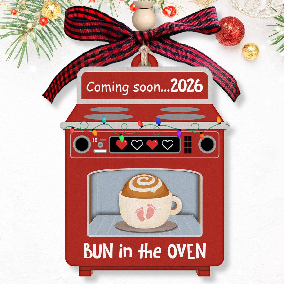 TUMSHANIP Baby Pregnancy Announcement Gifts for Family, Husband, Grandparents, Aunt - Expecting Baby Ornament - Gifts for Expecting Parents - Wood Christmas Baby's Bun in The Oven Ornament 2026