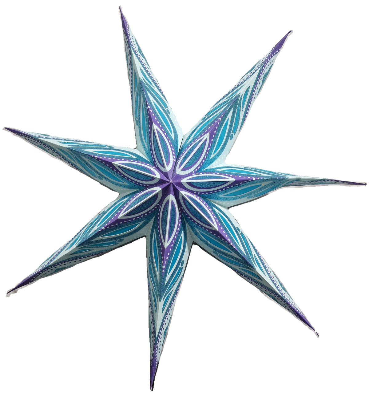 YEPSIO 7-Pointed Lantern Lampshade Paper Star Light Shades Large 24 Inch Star Hanging Decorations for Christmas Wedding Home Decoration Birthday Party (Glitter Blue Multi 02)