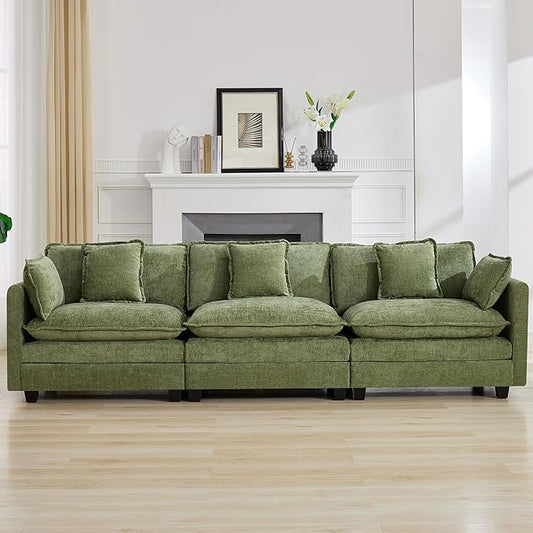 111'' Sectional Cloud Deep Seat Couch, Modern Comfy Chenille Modular Sectional