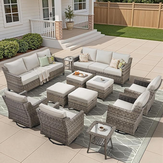 12 Piece Patio Furniture Set-High Back Outdoor Furniture Set Sectional Sofa