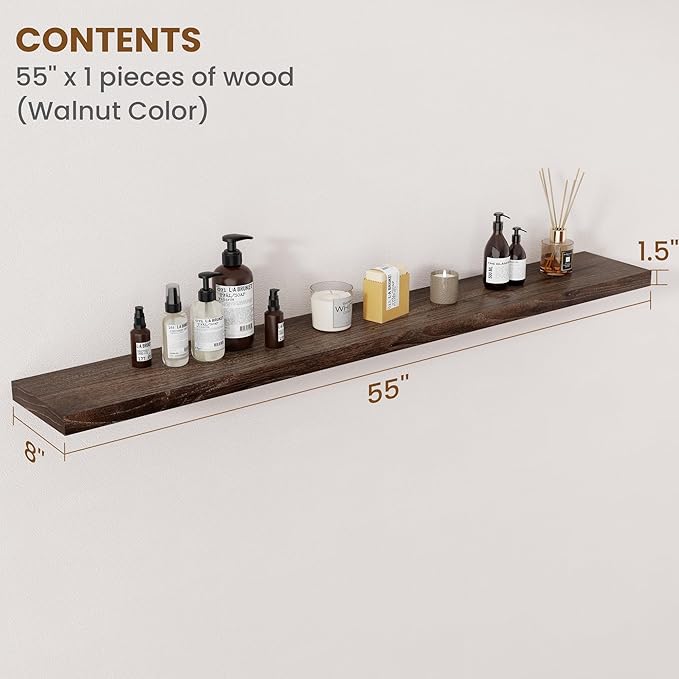 Floating Shelves for Wall Decor, 8 Inch Deep Rustic Solid Elm Wood Floating